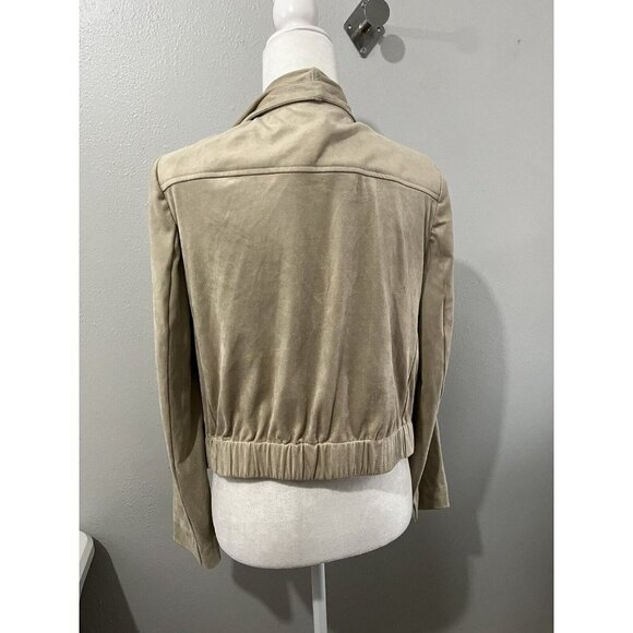 Jones New York Jacket Women Medium Faux Suade Stretchy Draped Tan - Picture 5 of 8